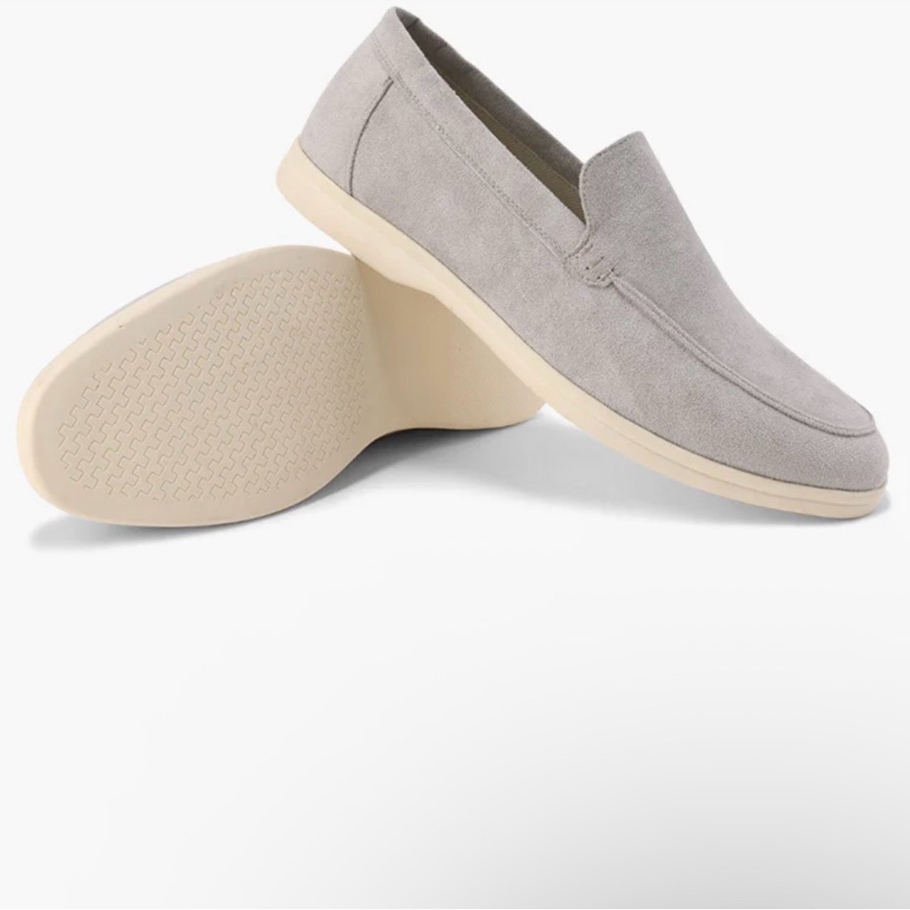 Men’s Suede Casual Loafers Slip On Boat Shoes Light Gray Moccasins
